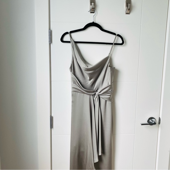 Evernew Satin Sage Green Dress Midi Dress - Picture 6 of 7